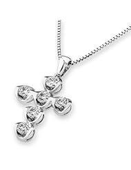 (X1000Diamond) 18K/750 White Gold Cross Shape Diamond Pendant With 925 Sterling Silver Chain (0.75 cttw, G-H Color, VS2-SI1 Clarity)