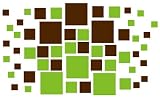 Set of 78 - Lime Green / Chocolate Brown Square Boxes Vinyl Wall Graphic Decals Stickers