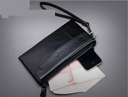 Men's Genuine Leather Business Wrist Zippered Clutch Bag Handbag Organizer Wallet Purse Black M
