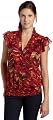 A. Byer  Junior's Vibrant Flutter Sleeve Flower Detail Blouse,Paprika,Large
