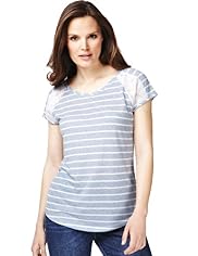 Floral Lace Striped T-Shirt with Linen