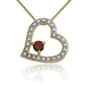 18k Yellow Gold Overlay Created Ruby w/ Diamond-Accent Heart Pendant