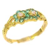 18K Yellow Gold Womens Victorian Style Opal & Emerald Cluster Ring - Finger Sizes 5 to 12 Available