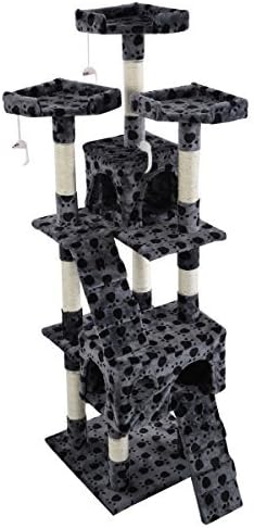 New 66 Cat Tree Tower Condo Furniture Scratching Post Pet Kitty Play House 4 Colors! Ship from CA &amp; KS! 1-4 Days Shipment! (Gray With Paws) by Buylucky