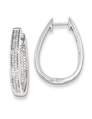Genuine .925 Sterling Silver Diamond Oval Hinged Hoop Earrings 4.3 Grams. 100% Satisfaction Guaranteed.
