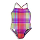 Cruz - Toddler Girls One Piece Madras Plaid Swimsuit, Purple, Multi