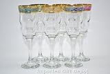 Italian Champagne Glasses with 14K Gold Rim Multicolor Pattern - Set of 6