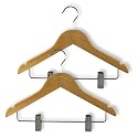PACK OF 12 SUPERB QUALITY NATURAL WOODEN CLIP COAT HANGERS - CHILDRENS' CLOTHES 30CM WIDE