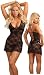 Black Babydoll Lingerie Sleepwear Set - Sexy See Through Lace Nighty and Thong
