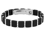 Stainless Steel and Black Rubber Men's Bracelet 8 Inches