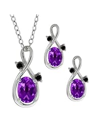 1.73 Ct Oval Purple Amethyst Gemstone 18k White Gold Pendant Earrings Set