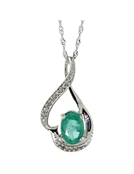 14k White Gold Natural Emerald 0.92 ct 7x5 Oval Necklace, 0.07 ct Diamond 18 inch