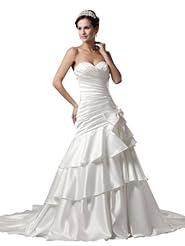 Strapless Satin  Pleated Tiered Spring Fall Sweetheart Mermaid Wedding Dress  with a Court Train  With a Bow(s)