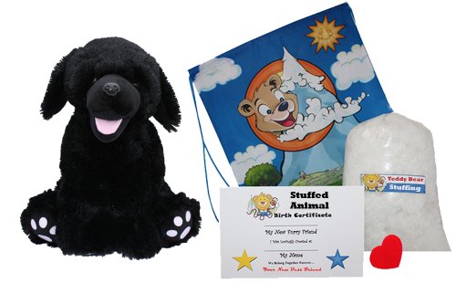Make Your Own Stuffed Animal "Shadow the Black Labrador" - No Sew - Kit With Cute Backpack!