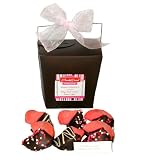 Gourmet Food : Dark Belgian Chocolate Dipped Valentines Fortune Cookies In Brown Container