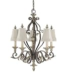 Murray Feiss F2135/5BRB/GIS Five-Light English Palace Chandelier in British Bronze and Gilded Silver with Beige Soft Silk Shades