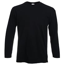 Long Sleeve Fruit of the Loom Cotton T-Shirt Black XXL (47-49&uml;)