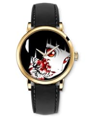 SPRAWL Aanalog Fashion Series Gold Ladies Watches of Genuine Black Leather Strap,Unique Wrist Watch for Women Girls Designed with Painted girl