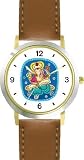 Lord Ganesha Hindi Religion - WATCHBUDDY&Acirc;&reg; DELUXE TWO-TONE THEME WATCH - Arabic Numbers - Brown Leather Strap-Size-Large ( Men's Size or Jumbo Women's Size )