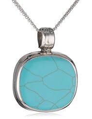 Sterling Silver Large Turquoise Inlay Square Pendant Necklace , 18"
