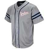 MLB New York Yankees 1951-52 Cooperstown Adult Short Sleeve Synthetic Button Front Jersey (Stone Gray/Athletic Navy, Large)