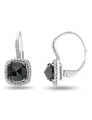 14k White Gold White and Black Accent Diamond Leverback Earrings (0.992 Cttw, G-H Color, I1-I2 Clarity)