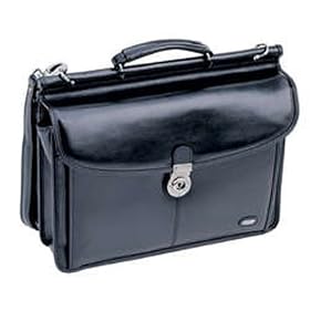 Bugatti Black Genuine Leather Briefcase Laptop Double Flap