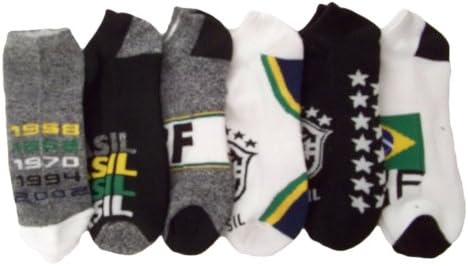CBF Brasil Mens Crew Socks,Sock Size 10-13, Asst. Themes,6Pk, 18353g-whitemulti
