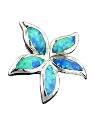 925 Silver Rhodium Blue Opal Starfish/Plumeria Pendant 18mm Hawaiian Silver Jewelry