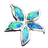 Rhodium Silver Opal Starfish/PlumeriaSmall Pendant Hawaiian Jewelry