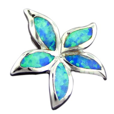 Rhodium Silver Opal Starfish/PlumeriaSmall Pendant Hawaiian Jewelry