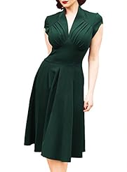 Sexy V-neck Polyester/Spandex Cap Sleeves Vintage Spring Summer Fall Winter Cocktail Knee Length Evening Dress/Wedding Party Dress/Midi Dress 