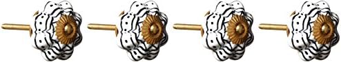 Reloved Living kn332 Flower Ceramic Knob, Black/White, Set of 4
