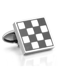 Jewelry: Mens Stainless Steel Enamel Cufflinks Silver Black Black & White Checkered Square Classic Shirt Wedding Charm Elegant - INBLUE Jewelry