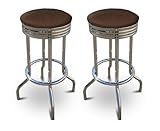 2 Embossed Dark Brown Floral Fabric Specialty / Custom Barstools Set