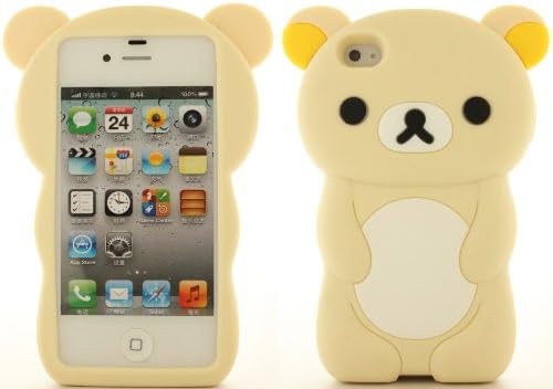 Beige White 3D Teddy Bear Soft Gel Skin Cover Case for Apple iPhone 4S 4