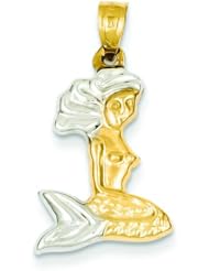 14K Two Tone Gold 3D Mermaid Pendant Charm Jewelry
