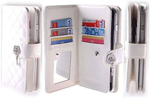 [Diamond Quilt Case] [6 Card Slot] Wristlet PU Leather TPU Bumper Clutch Case [Drop Protection] For LG V10 (White)