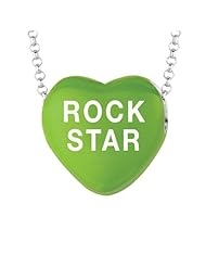 Sterling Silver 17mm Green enamel Sweethearts ROCKSTAR Heart Pendant