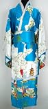 Japanese Kimono Gown Geisha Satin Yukata Lake Blue One Size