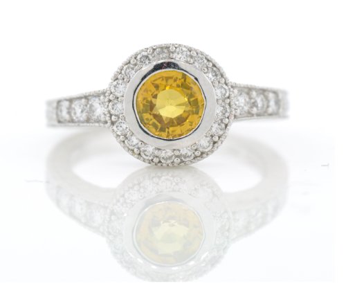 1.50ct tw Natural White (SI-Clarity GH-Color) Diamond and Yellow Sapphire Stone Ring In 14k White Gold.