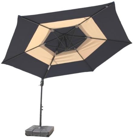 ATLeisure Offset 2-Tone Umbrella with Base, 10-Feet, Navy Blue and Tan