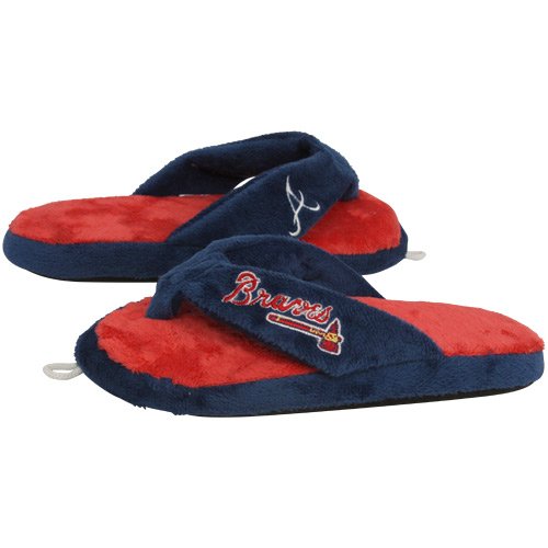 Atlanta Braves Navy Blue-Red Plush Unisex Thong Slippers (Small)