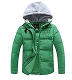 (コ-ランド) Co-land ふわふわ 子供服 ダウンジャケット キッズ アウター 男の子中綿ジャンパー フード付きコート 2色配色 ボーイズ 男児 あったか 冬防寒 グリーン 150