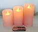 Adoria Large Pink Candles Flameless Set 3,Real Wax Pillar Candles Remote and Timer-Dia3.15 xH4/5/6