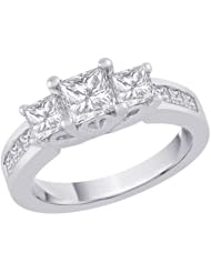 Three Stone Plus Princess Cut Diamond Ring in 14K White Gold (2 cttw)
