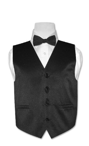 Covona BOY'S Solid BLACK Color Dress Vest BOWTIE Set