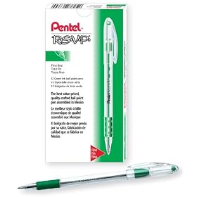 Pentel R.S.V.P. Ball Point Pen, 0.7 Millimeter Fine Tip, Green Ink, Box of 12 (BK90-D)