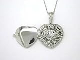 14K White Gold Diamond Heart Locket