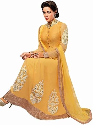 INMONARCH Womens Beautiful Yellow Georgette Kameez SLRD311 unstitched